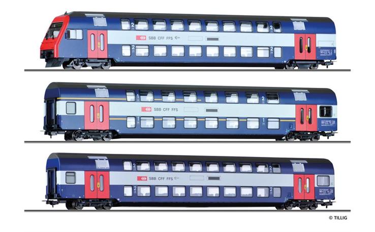 Tillig 70066 Doppelstockwagen-Set 3-tlg Zürcher S-Bahn SBB, H0