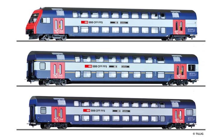 Tillig 70083 Doppelstockwagen-Set 3-tlg Zürcher S-Bahn "S 6 Uetikon" SBB, H0