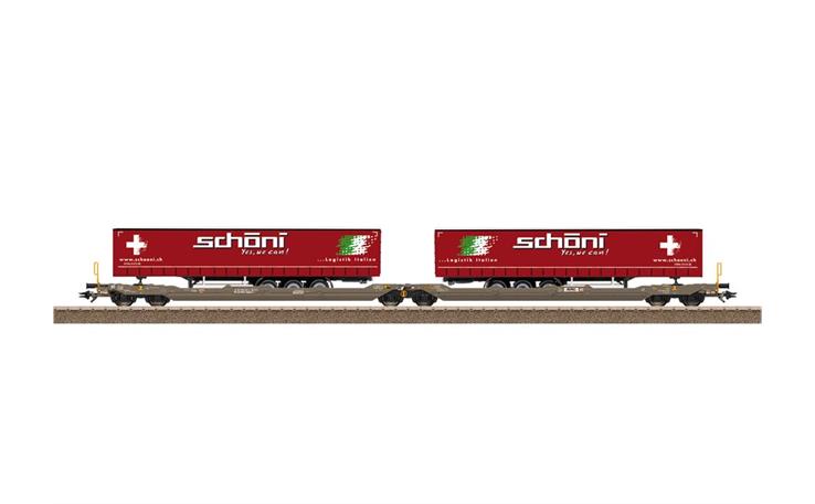 Trix 24475 Doppel-Taschenwagen Sdggmrss Schöni HUPAC, H0