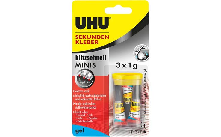 UHU 45370 Sekundenkleber MINIS 3x 1g Gel