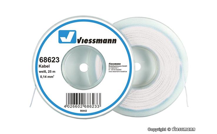 Viessmann 68623 Kabel auf Abrollspule 0,14 mm², weiss, 25 m