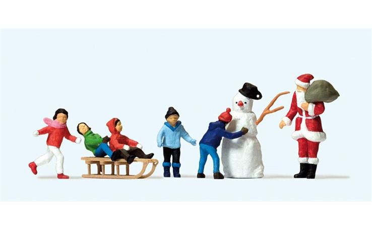 Weihnachtsmann, Kinder, Schneemann