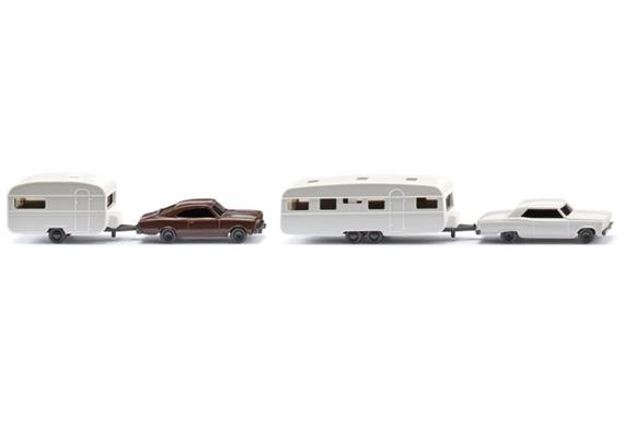 Wiking 92211 Zwei Wohnwagengespanne mit Opel Rekord und Chevy Malibu